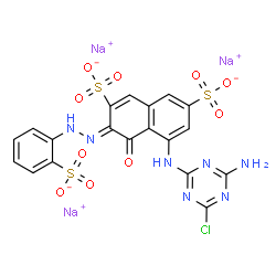 trisodium 5-[(4-amino-6-chloro-1,3,5-triazin-2-yl)amino]-4-hydroxy-3-[(2-sulphonatophenyl)azo]naphthalene-2,7-disulphonate picture