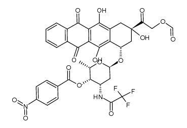 (2S,3S,4S,6R)-6-(((1S,3S)-3-(2-(formyloxy)acetyl)-3,5,12-trihydroxy-6,11-dioxo-1,2,3,4,6,11-hexahydrotetracen-1-yl)oxy)-2-methyl-4-(2,2,2-trifluoroacetamido)tetrahydro-2H-pyran-3-yl 4-nitrobenzoate Structure