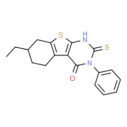 7-ethyl-3-phenyl-2-sulfanyl-5,6,7,8-tetrahydro[1]benzothieno[2,3-d]pyrimidin-4(3H)-one structure