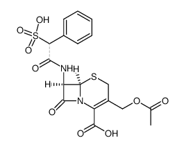 (6R)-3-acetoxymethyl-8-oxo-7t-((Ξ)-2-phenyl-2-sulfo-acetylamino)-(6rH)-5-thia-1-aza-bicyclo[4.2.0]oct-2-ene-2-carboxylic acid Structure