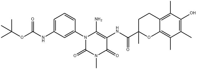 Carbamic acid,[3-[6-amino-5-[[(3,4-dihydro-6-hydroxy-2,5,7,8-tetramethyl-2H-1-benzopyran-2-yl)carbonyl]amino]-3,4-dihydro-3-methyl-2,4-dioxo-1(2H)- Structure