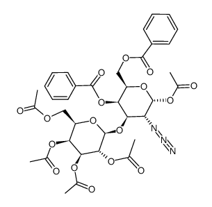 1-Acetyl-2-azido-4,6-di-O-benzoyl-2-desoxy-3-O-(2,3,4,6-tetra-O-acetyl-β-D-galactopyranosyl)-O-α-D-galactopyranose Structure