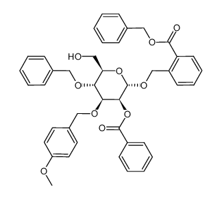 2'-(benzyloxycarbonyl)benzyl 2-O-benzoyl-4-O-benzyl-3-O-p-methoxybenzyl-α-D-mannopyranoside Structure