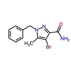 1-Benzyl-4-bromo-5-methyl-1H-pyrazole-3-carboxamide Structure