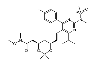 E-(6-{2-[2-(N-methyl-N-methanesulfonylamino)-4-(4-fluorophenyl)-6-isopropyl-pyrimidin-5-yl]vinyl}-[(4R,6S)-2,2-dimethyl-[1,3]dioxan-4-yl])-N-methoxy-N-methyl-acetamide Structure