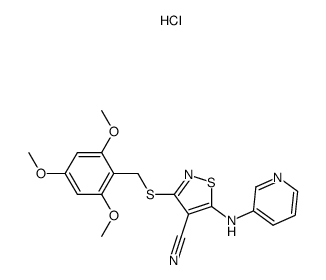 5-(pyridin-3-ylamino)-3-(2,4,6-trimethoxy-benzylsulfanyl)-isothiazole-4-carbonitrile hydrochloride结构式