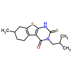 3-isobutyl-2-mercapto-7-methyl-5,6,7,8-tetrahydro[1]benzothieno[2,3-d]pyrimidin-4(3H)-one structure