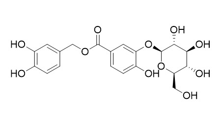 (3,4-Dihydroxyphenyl)methyl 3-(beta-D-glucopyranosyloxy)-4-hydroxybenzoate结构式