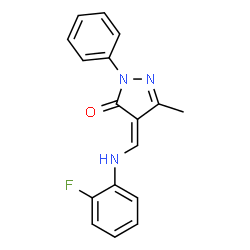 (Z)-4-(((2-fluorophenyl)amino)methylene)-5-methyl-2-phenyl-2,4-dihydro-3H-pyrazol-3-one结构式