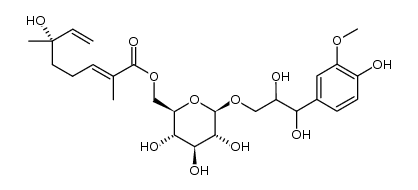 9-(6-O-[(2E,6S)-2,6-dimethyl-6-hydroxy-2,7-octadienoyl]-β-D-glucopyranosyloxy)guaiacylglycerol Structure