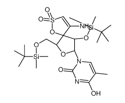 (2',5'-bis-O-(tert-butyldimethylsilyl)-beta-ribofuranosyl)-3'-spiro-5''-(4''-amino-1'',2''-oxathiole-2'',2''-dioxide)thymine结构式