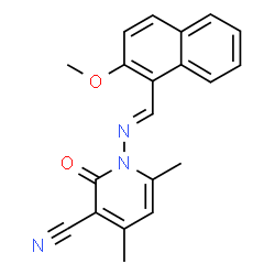 1-{[(2-methoxy-1-naphthyl)methylene]amino}-4,6-dimethyl-2-oxo-1,2-dihydro-3-pyridinecarbonitrile structure