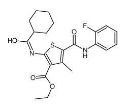 ethyl 2-(cyclohexanecarbonylamino)-5-[(2-fluorophenyl)carbamoyl]-4-methylthiophene-3-carboxylate Structure