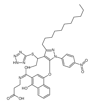 3-[4-[4-(1-Ethyl-1H-tetrazole-5-ylthiomethyl)-1-(4-nitrophenyl)-3-undecyl-5-pyrazolyloxy]-1-hydroxy-2-naphthoylamino]propionic acid structure