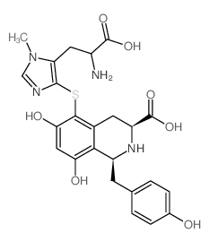 3-Isoquinolinecarboxylicacid,5-[[5-[(2S)-2-amino-2-carboxyethyl]-1-methyl-1H-imidazol-4-yl]thio]-1,2,3,4-tetrahydro-6,8-dihydroxy-1-[(4-hydroxyphenyl)methyl]-,(1R,3R)- picture