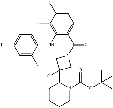 tert-Butyl 2-(1-(3,4-difluoro-2-((2-fluoro-4-iodop henyl)amino)benzoyl)-3-hydroxyazetidin-3-yl)piperidine-1-carboxyl... Structure