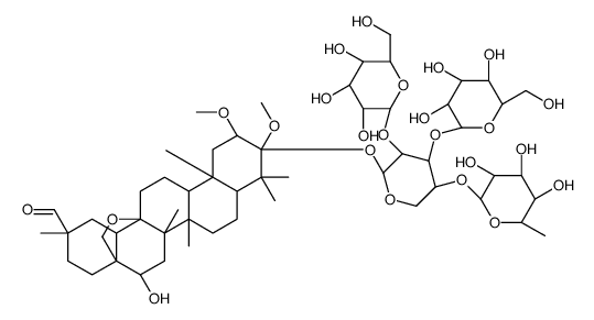 3-O-(L-rhamnopyranosyl-1-4-glucopyranosyl-1-2-(glucopyranosyl-1-4)-arabinopyranoside)-16-hydroxy-13,28-epoxy-30,30-dimethoxyoleane Structure