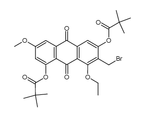 2-(bromomethyl)-3,8-bis(2,2-dimethylpropionyloxy)-1-ethoxy-6-methoxy-9,10-anthraquinone结构式