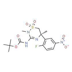tert-butyl (R)-(5-(2-fluoro-5-nitrophenyl)-2,5-dimethyl-1,1-dioxido-5,6-dihydro-2H-1,2,4-thiadiazin-3-yl)carbamate picture