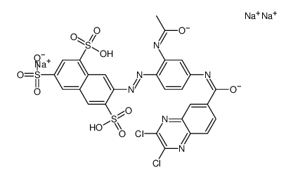 trisodium 7-[[2-(acetylamino)-4-[[(2,3-dichloro-6-quinoxalinyl)carbonyl]amino]phenyl]azo]naphthalene-1,3,6-trisulphonate Structure
