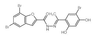 5,7-dibromo-N-[1-(3-bromo-4-hydroxy-6-oxo-1-cyclohexa-2,4-dienylidene)ethyl]benzofuran-2-carbohydrazide结构式