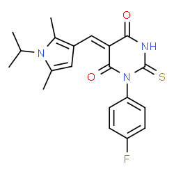 (5E)-5-{[2,5-dimethyl-1-(propan-2-yl)-1H-pyrrol-3-yl]methylidene}-1-(4-fluorophenyl)-2-thioxodihydropyrimidine-4,6(1H,5H)-dione Structure