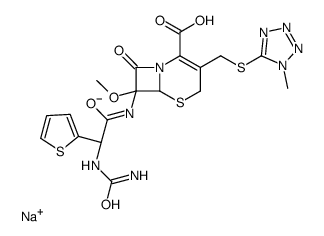 sodium,(6R,7S)-7-[[2-(carbamoylamino)-2-thiophen-2-ylacetyl]amino]-7-methoxy-3-[(1-methyltetrazol-5-yl)sulfanylmethyl]-8-oxo-5-thia-1-azabicyclo[4.2.0]oct-2-ene-2-carboxylate Structure