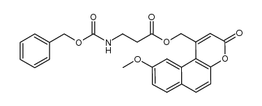 N-(benzyloxycarbonyl)-β-alanine (9-methoxy-3-oxo-3H-benzo[f]benzopyran-1-yl)methyl ester Structure