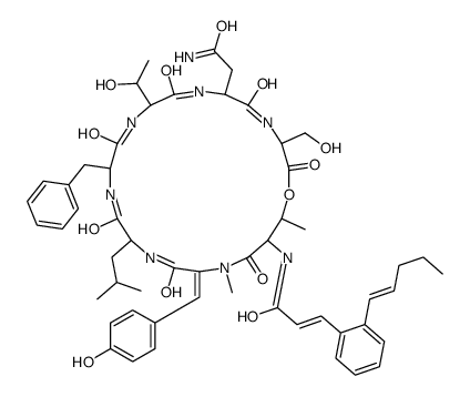 (E)-N-[(18Z)-6-(2-amino-2-oxoethyl)-12-benzyl-9-(1-hydroxyethyl)-3-(hydroxymethyl)-18-[(4-hydroxyphenyl)methylidene]-19,22-dimethyl-15-(2-methylpropyl)-2,5,8,11,14,17,20-heptaoxo-1-oxa-4,7,10,13,16,19-hexazacyclodocos-21-yl]-3-[2-[(E)-pent-1-enyl]phenyl]p Structure