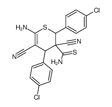 6-amino-2,4-bis-(4-chloro-phenyl)-3,5-dicyano-3,4-dihydro-2H-thiopyran-3-carbothioic acid amide结构式