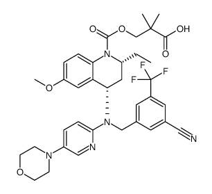 1(2H)-Quinolinecarboxylic acid, 4-[[[3-cyano-5-(trifluoromethyl)phenyl]methyl][5-(4-morpholinyl)-2-pyridinyl]amino]-2-ethyl-3,4-dihydro-6-methoxy-, 2-carboxy-2-methylpropyl ester, (2R,4S) Structure
