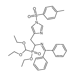 ethyl (diethoxymethyl)(1-((diphenylmethylene)amino)-2-(1-tosyl-1H-imidazol-4-yl)ethyl)phosphinate Structure