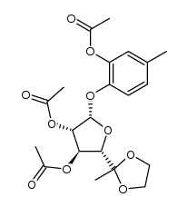 2-acetoxy-4-methylphenyl 2',3'-di-O-acetyl-6'-deoxy-β-D-arabino-5'-hexulofuranoside ethylene acetal结构式