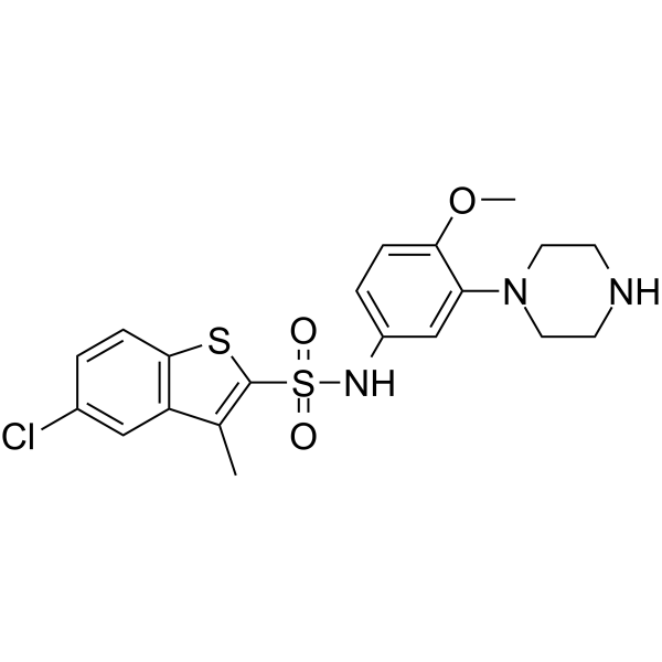 5-氯-N-[4-甲氧基-3-(1-哌嗪基)苯基]-3-甲基苯并[b]噻吩-2-磺胺结构式