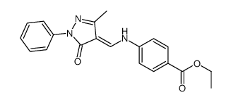 Ethyl=4-[[(3-methyl-5-oxo-1-phenyl-2-pyrazolin-4-ylidene)methyl]amino]benzoate结构式