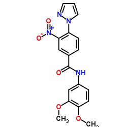 N-(3,4-Dimethoxyphenyl)-3-nitro-4-(1H-pyrazol-1-yl)benzamide结构式