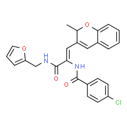 (Z)-4-chloro-N-(3-((furan-2-ylmethyl)amino)-1-(2-methyl-2H-chromen-3-yl)-3-oxoprop-1-en-2-yl)benzamide结构式