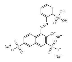 trisodium 4-[(o-arsonophenyl)azo]-3-oxidonaphthalene-2,7-disulphonate structure