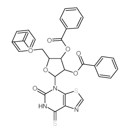 Thiazolo[5,4-d]pyrimidin-5(4H)-one,6,7-dihydro-7-thioxo-4-(2,3,5-tri-O-benzoyl-b-D-ribofuranosyl)- Structure