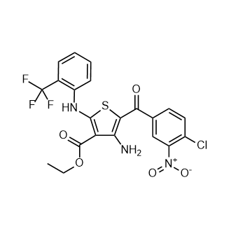 Ethyl4-amino-5-(4-chloro-3-nitrobenzoyl)-2-((2-(trifluoromethyl)phenyl)amino)thiophene-3-carboxylate Structure