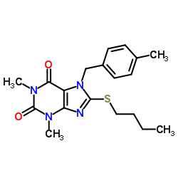 8-(Butylsulfanyl)-1,3-dimethyl-7-(4-methylbenzyl)-3,7-dihydro-1H-purine-2,6-dione结构式