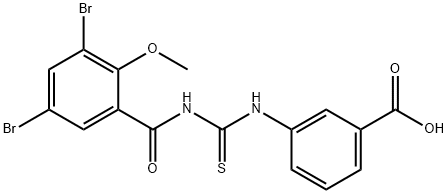 3-[[[(3,5-dibromo-2-methoxybenzoyl)amino]thioxomethyl]amino]-benzoic acid structure