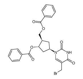 (+/-)-5-(bromomethyl)-1-((1α,3β,4α)-3-hydroxy-4-(hydroxymethyl)cyclopentyl)-2,4(1H,3H)-pyrimidinedione dibenzoate结构式
