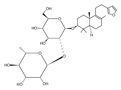 [[2S,(-)]-5-[2-(3-Furanyl)ethyl]-1,2,3,4,4a,7,8,8aα-octahydro-1,1,4aβ,6-tetramethylnaphthalen-2β-yl]6-deoxy-2-O-β-D-glucopyranosyl-α-L-mannopyranoside结构式