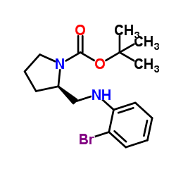 2-Methyl-2-propanyl (2R)-2-{[(2-bromophenyl)amino]methyl}-1-pyrrolidinecarboxylate Structure