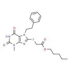pentyl 2-((3-methyl-2,6-dioxo-7-phenethyl-2,3,6,7-tetrahydro-1H-purin-8-yl)thio)acetate结构式
