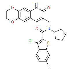 Benzo[b]thiophene-2-carboxamide, 3-chloro-N-cyclopentyl-6-fluoro-N-[(2,3,6,7-tetrahydro-7-oxo-1,4-dioxino[2,3-g]quinolin-8-yl)methyl]- (9CI) picture