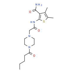 1-Piperazineacetamide,N-[3-(aminocarbonyl)-4,5-dimethyl-2-thienyl]-4-(1-oxopentyl)-(9CI)结构式
