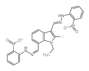 N-[[2-chloro-1-ethyl-7-[[(2-nitrophenyl)hydrazinylidene]methyl]indol-3-yl]methylideneamino]-2-nitro-aniline Structure