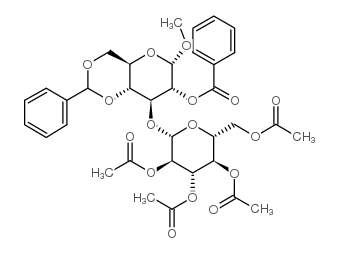 Methyl3-O-(2,3,4,6-tetra-O-acetyl-b-D-glucopyranosyl)-4,6-O-benzylidene-2-O-benzoyl-a-D-glucopyranoside Structure